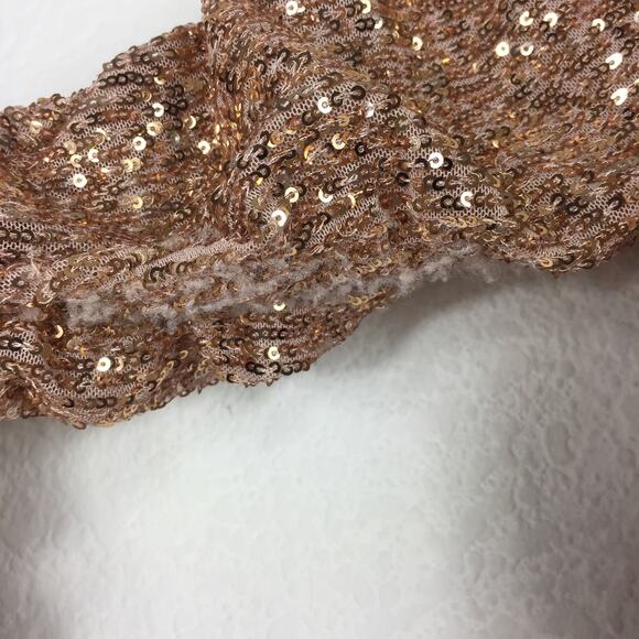 Zara Rose Gold Sequin Long Sleeve Ruched Mini Dress Small Cocktail Off Shoulder - Picture 11 of 16